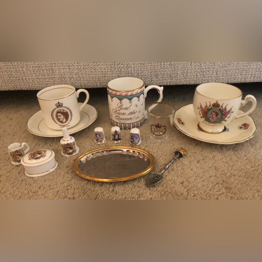 Queen Elizabeth II Royal Commemorative Teacups, Mug, & Miniatures Set